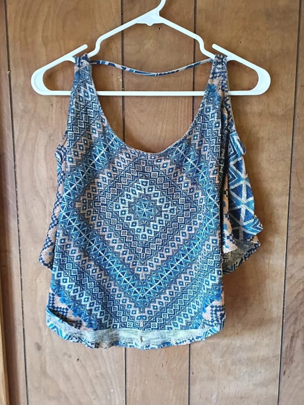 Rue21 Blue Geometric Cold Shoulder Top Women’s Size Medium Boho Festival